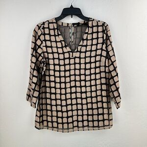 The Limited Blouse Top Womens S Black Bronze Geometric Half Sleeve Chiffon Sheer